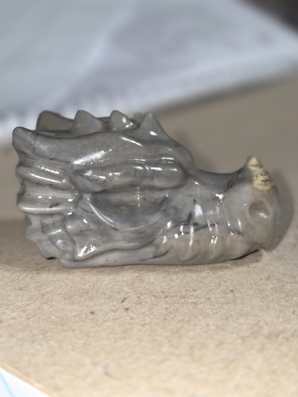 Detailed Picasso Jasper Crystal Carved Dragon Head Stone Sculpture Decor